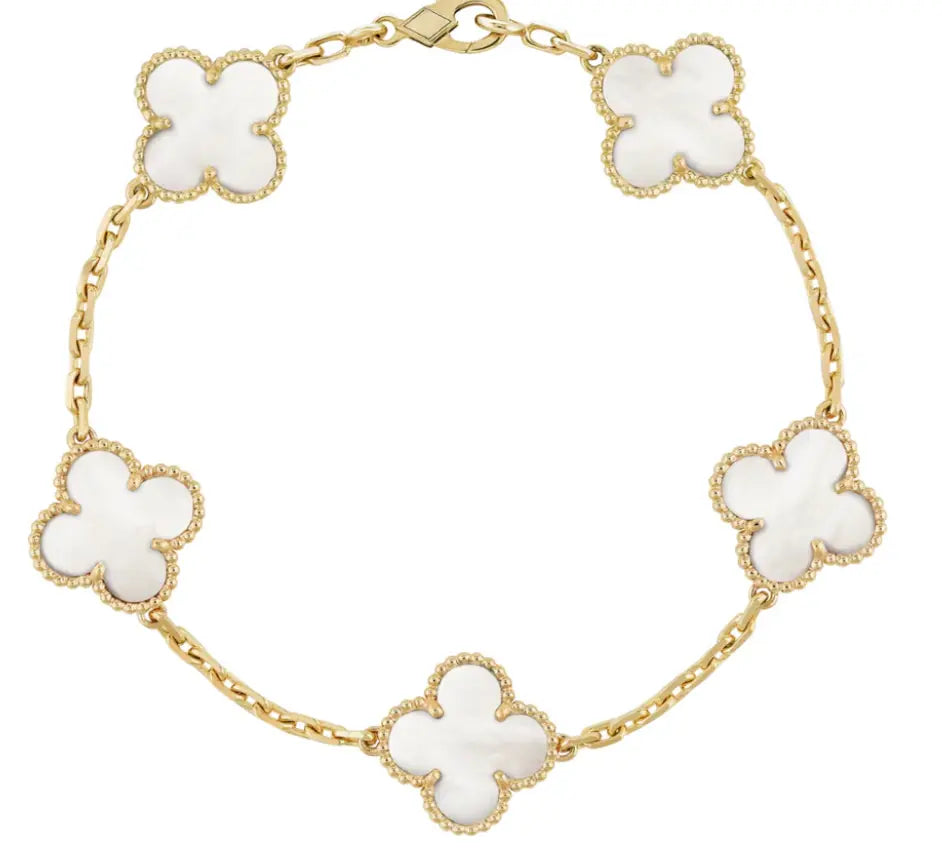 5 Clover Bracelet – 9K or 18K Mother of Pearl Yellow Gold