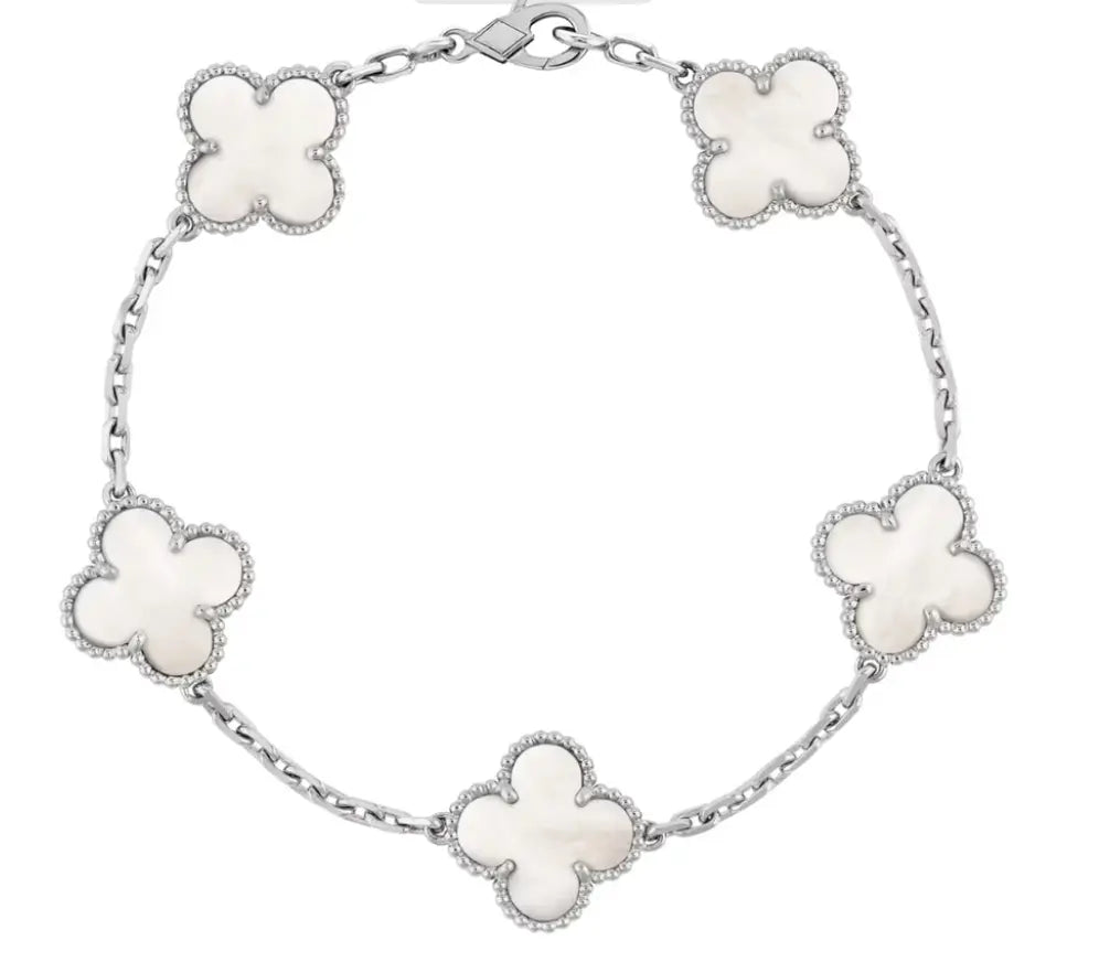 5 Clover Bracelet – 9K or 18K Mother of Pearl White Gold