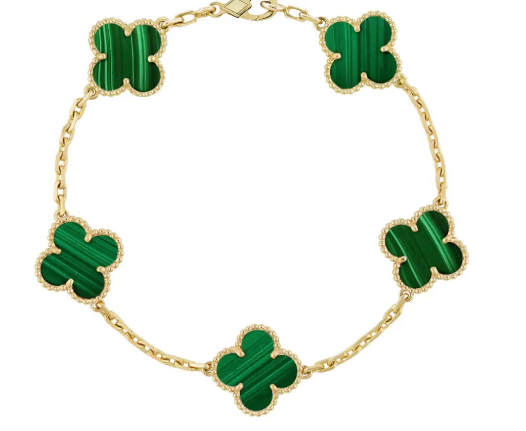 5 Clover Bracelet – 9K or 18K Malachite Yellow Gold
