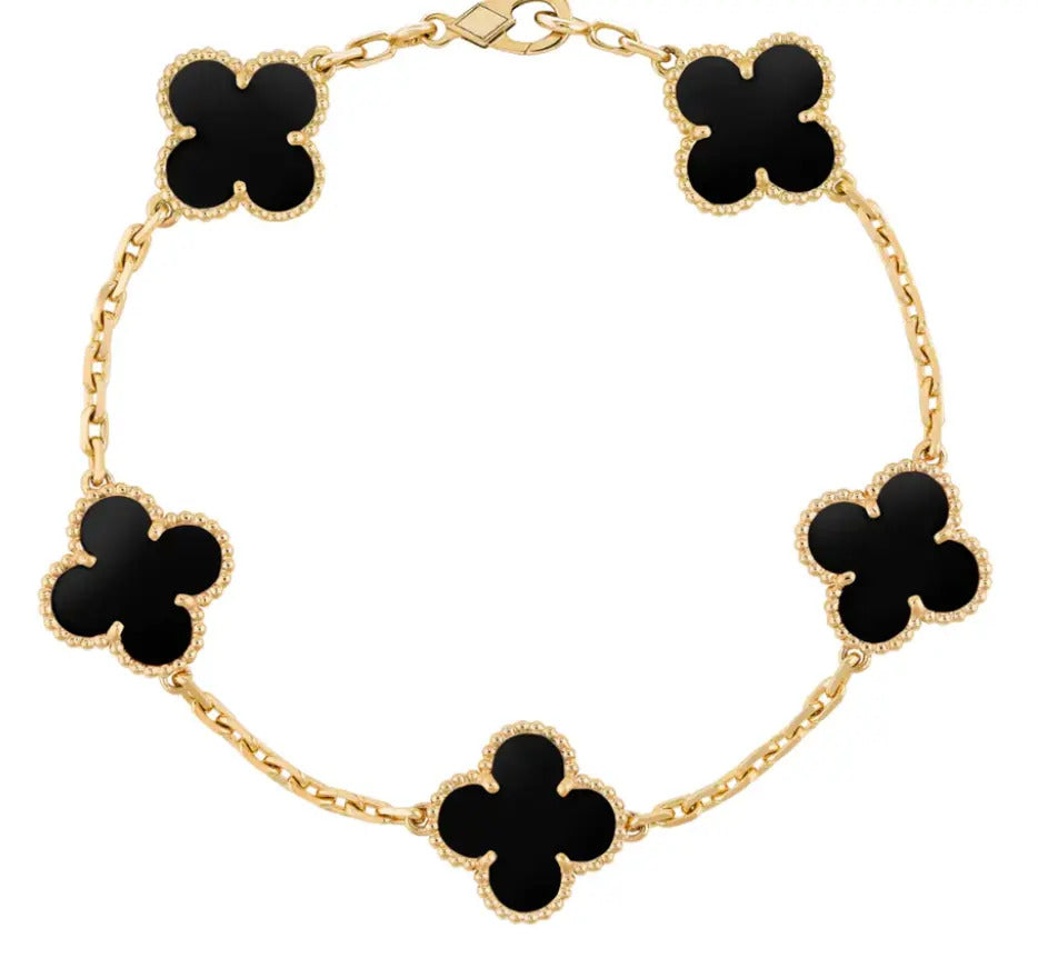 5 Clover Bracelet – 9K or 18K Onyx Yellow Gold