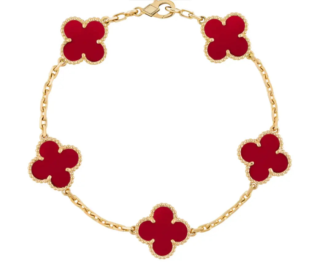 5 Clover Bracelet – 9K or 18K Carnelian Yellow Gold
